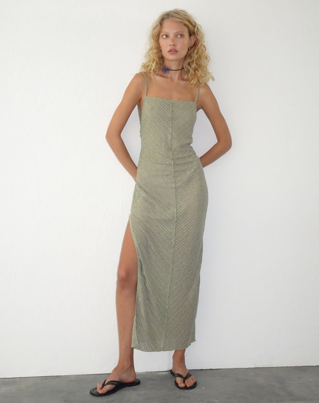 Robe midi tricotée Jenaya en sauge