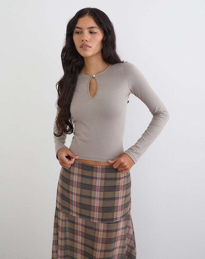 Image of Jenji Long Sleeve Top with Pearl Button in Moon Rock