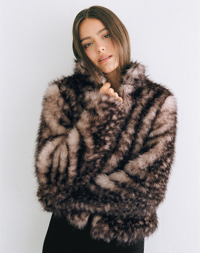 Image of Jerome Jacket in Animal Polka Faux Fur Brown