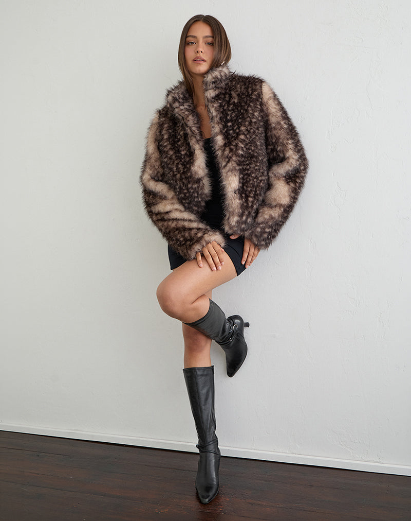 Image of Jerome Jacket in Animal Polka Faux Fur Brown