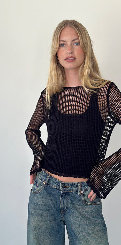 Image of Jessamyn Open Knit Jumper in Black