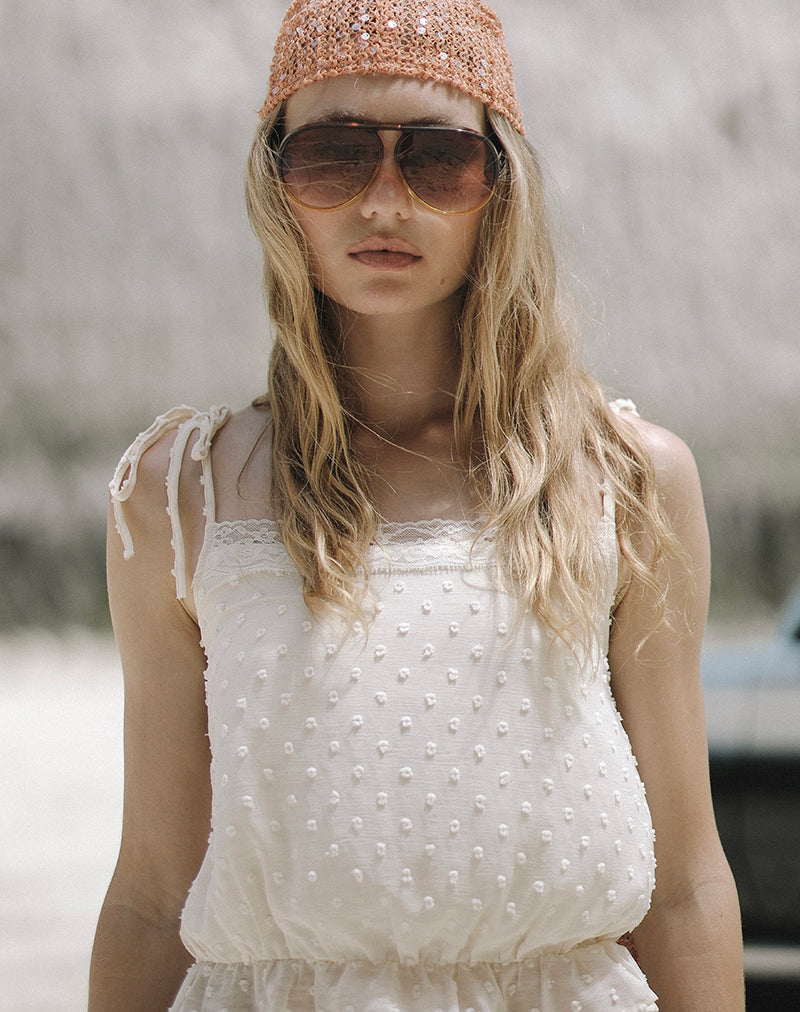 Jetlyn Top in Dobby Chiffon Cream with Lace Panel