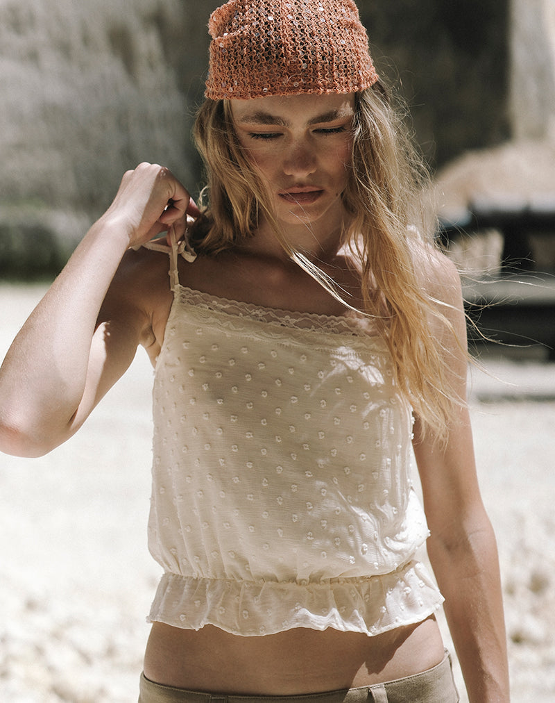 Image of Jetlyn Top in Dobby Chiffon Cream with Lace Panel