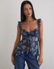Image of Jibola Top in Mesh Arty Flowers Dark Blue