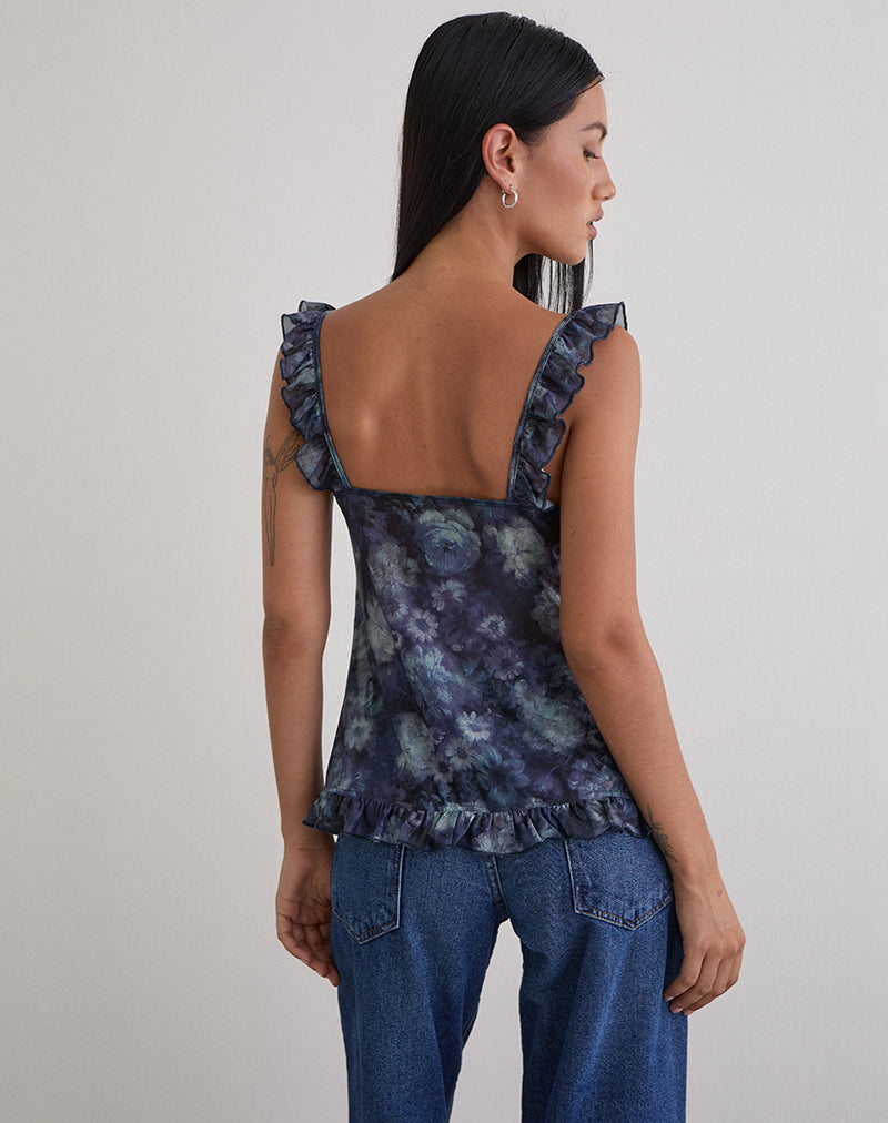 Image of Jibola Top in Mesh Arty Flowers Dark Blue