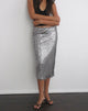 Image of Jihyo Slip Midi Skirt in Disc Sequin Silver
