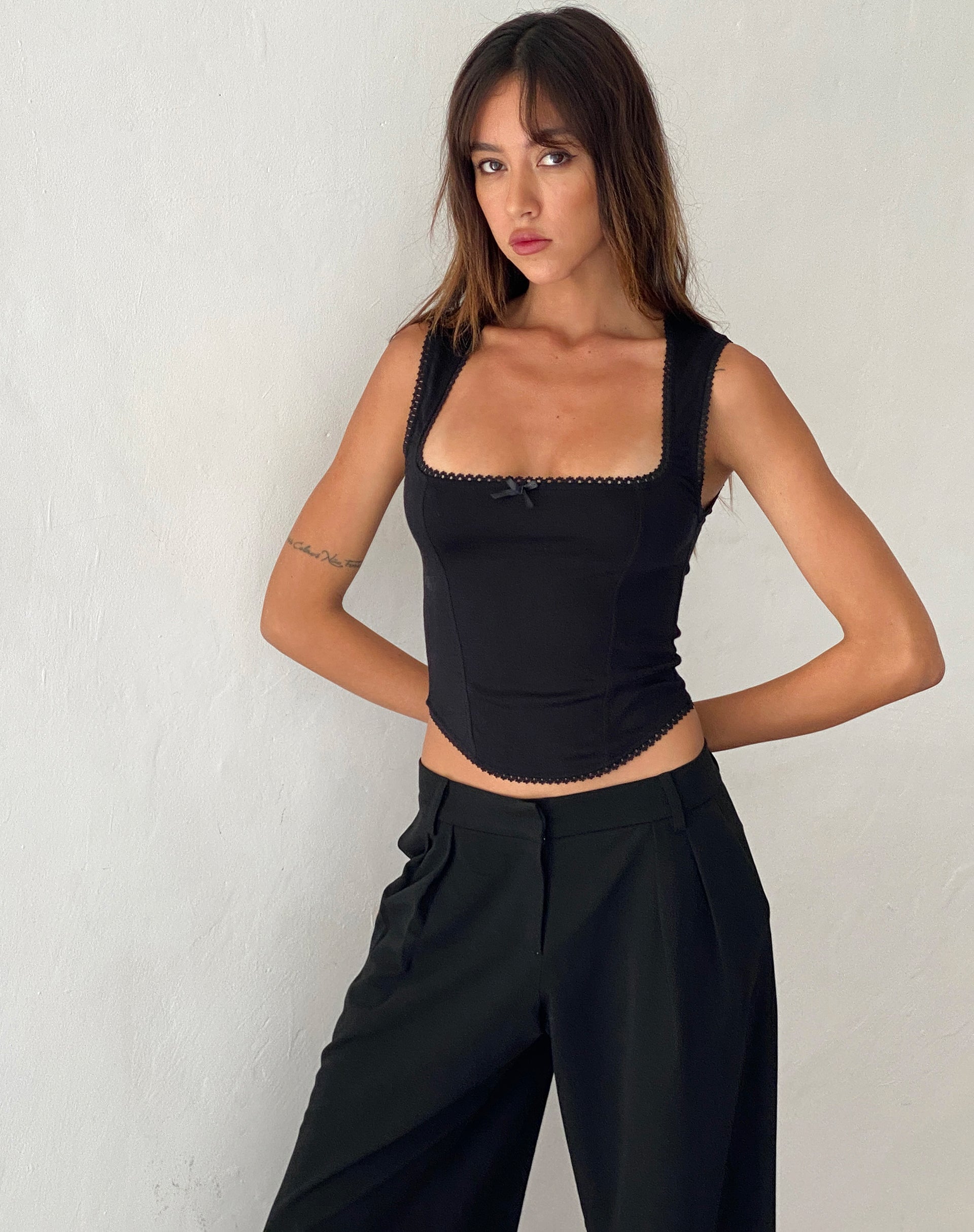 Black bustier top with straps on sale