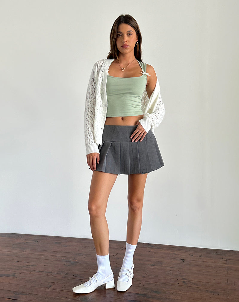 Jiniso Crop Top in Sage with Ivory Bows