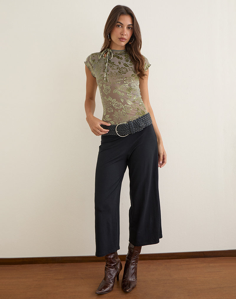 Image of Jiwon Keyhole Top in Burn Out Mesh Olive