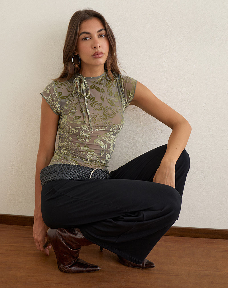 Image of Jiwon Keyhole Top in Burn Out Mesh Olive