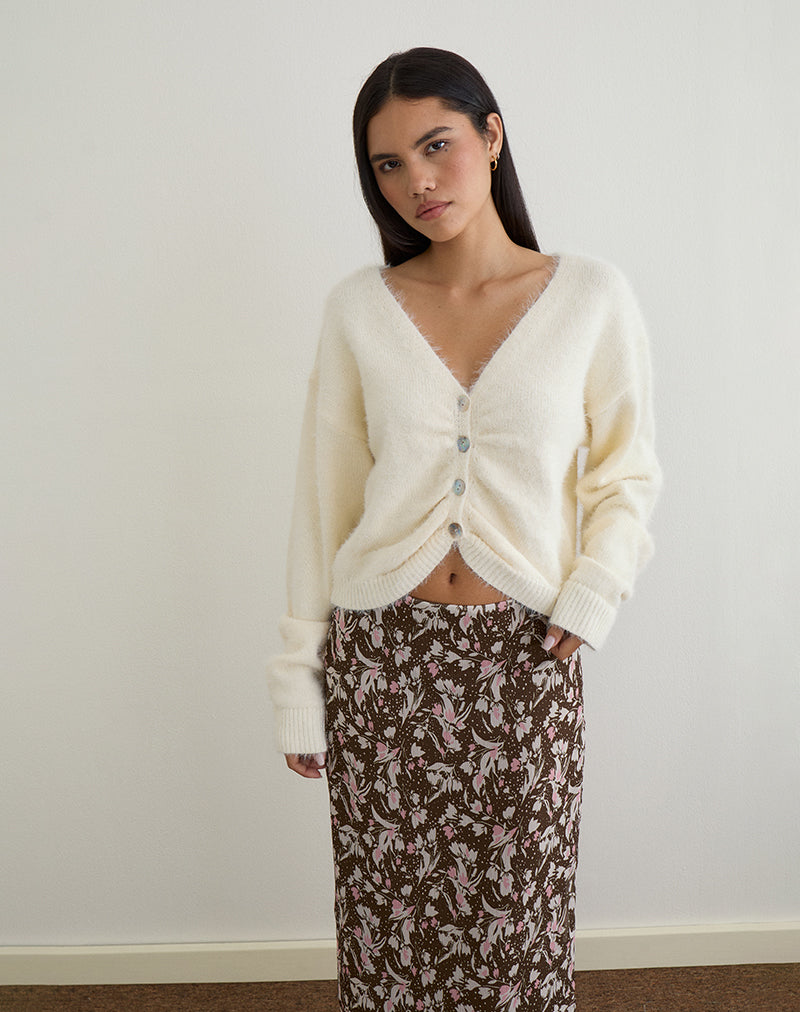 Jiyo Gathered Cardigan in Knit Ivory