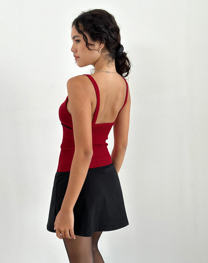 Image of Joanie Rib Cami Top in Red with Black Tie