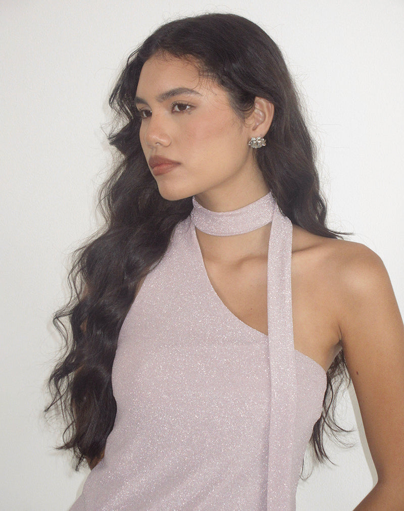 Image of Joanka Tie Neck Dress in Shimmer Lurex Pink