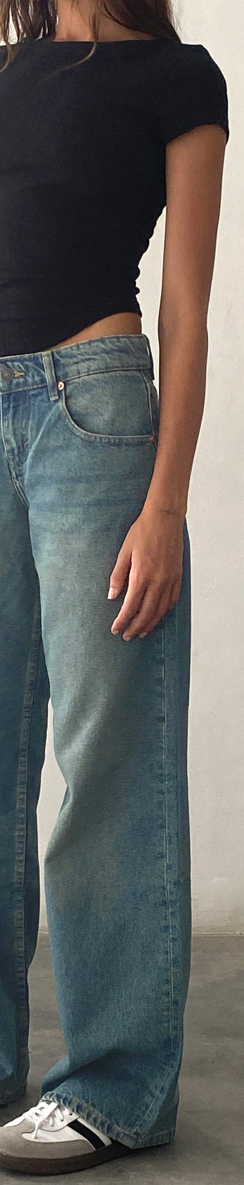 image of Low Rise Parallel Jeans in Vintage Blue Green