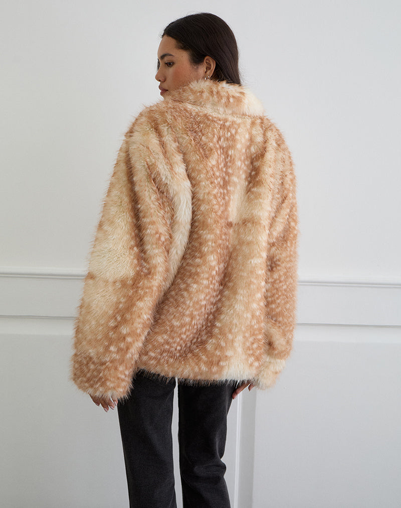 Beige Bambi Print Faux Fur Jacket | Joji – motelrocks-com-eur
