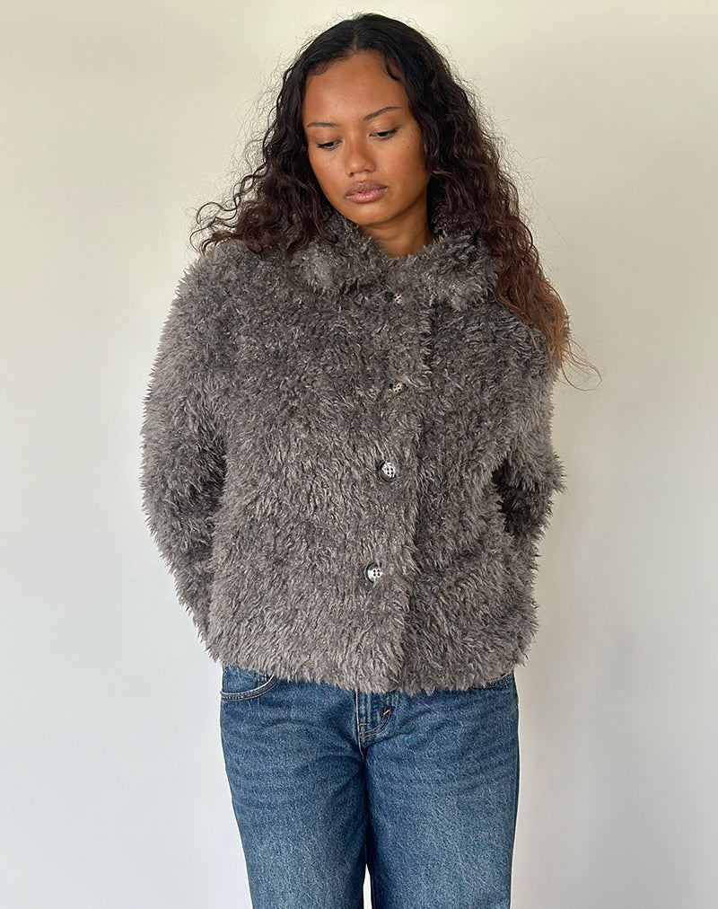 Image of Joji Jacket in Faux Fur Grey