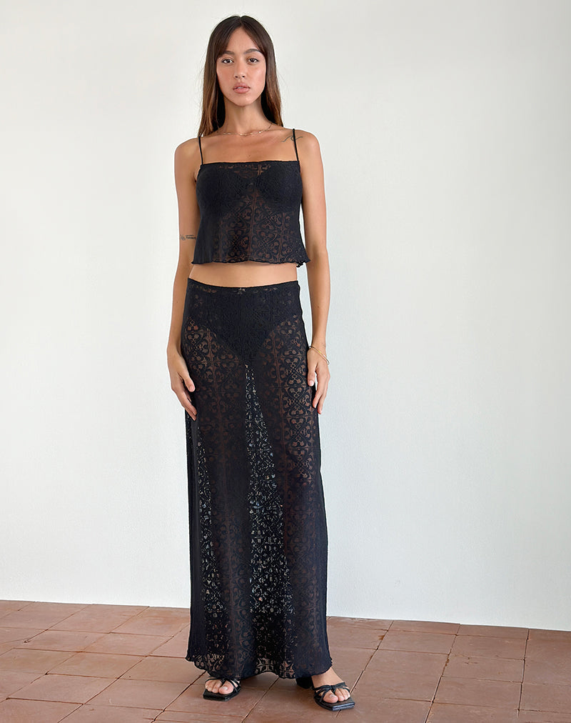 Image of Layla Maxi Skirt in Clover Lace Black