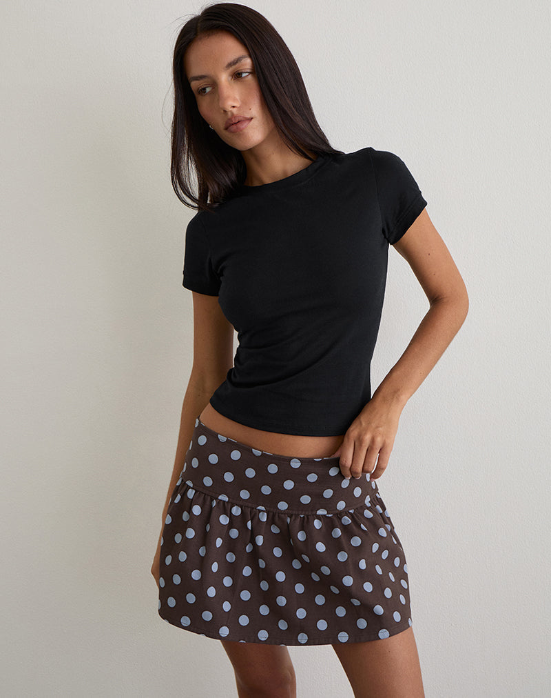 Gonna mini a pieghe Jolea in marrone a pois mono