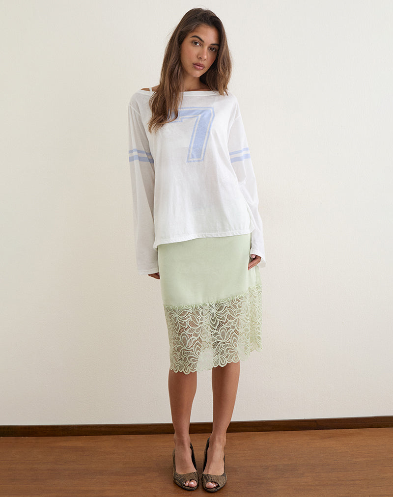 Image of Josie Long Sleeve Top in White with Seven and Stripes Graphic