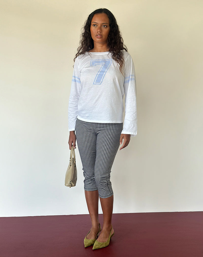 Image of Asla Cropped Capri Trouser in Twill Dogtooth Grey