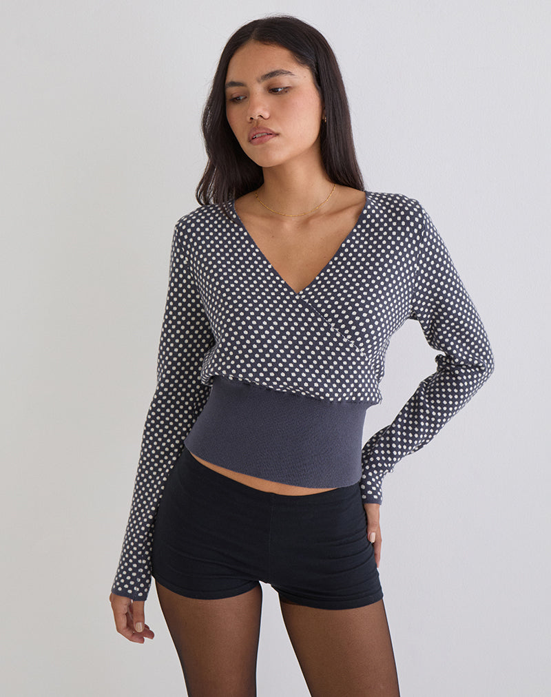 Josina Top in Knit Compact Polka Grey and Ivory