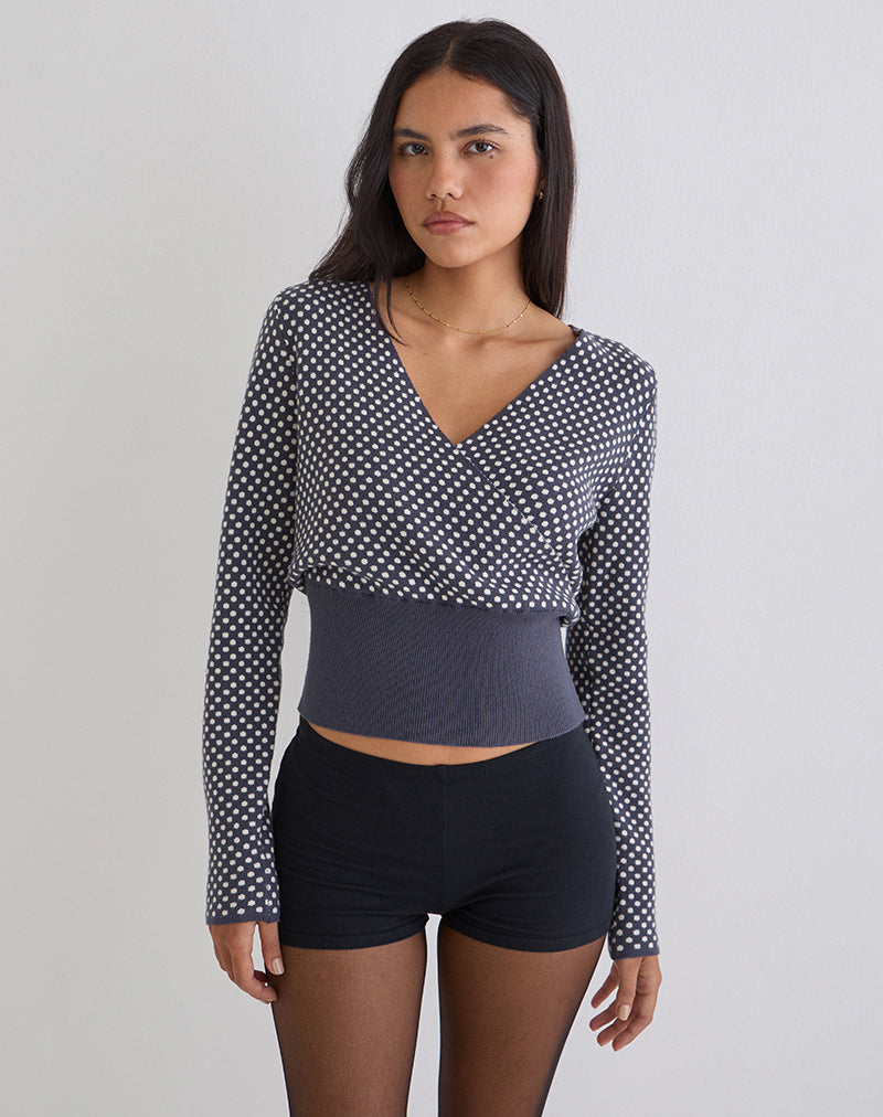 Image of Josina Top in Knit Compact Polka Grey and Ivory