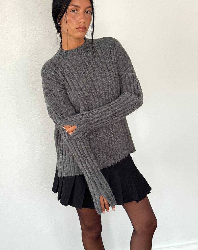 Judah Oversized Chunky Rib Knit Jumper in Charcoal