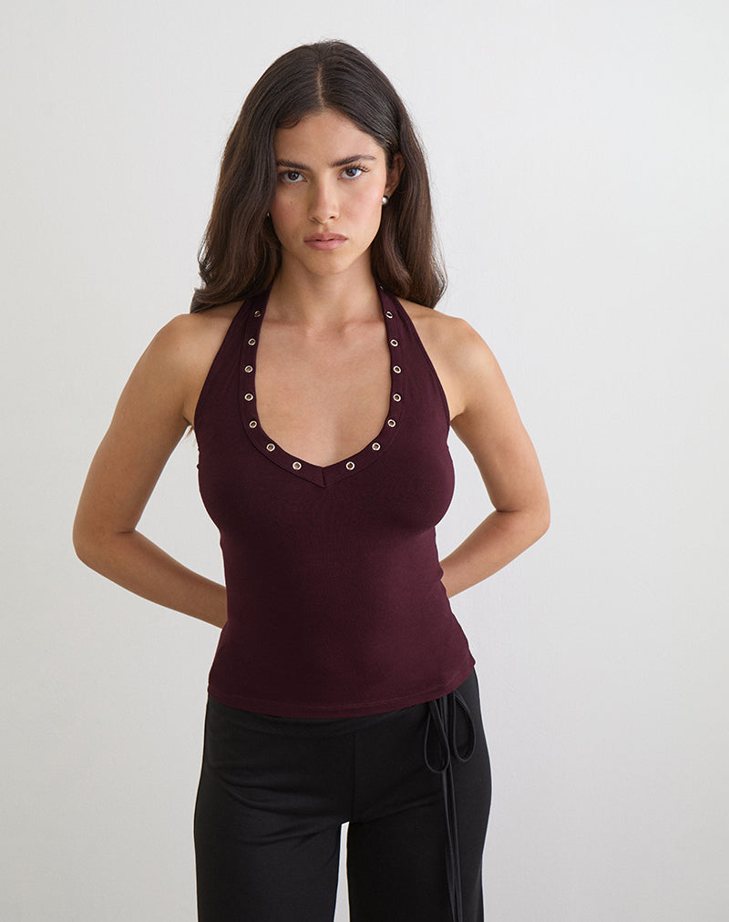 Image of Jugo Halterneck Top in Redwood with Eyelets
