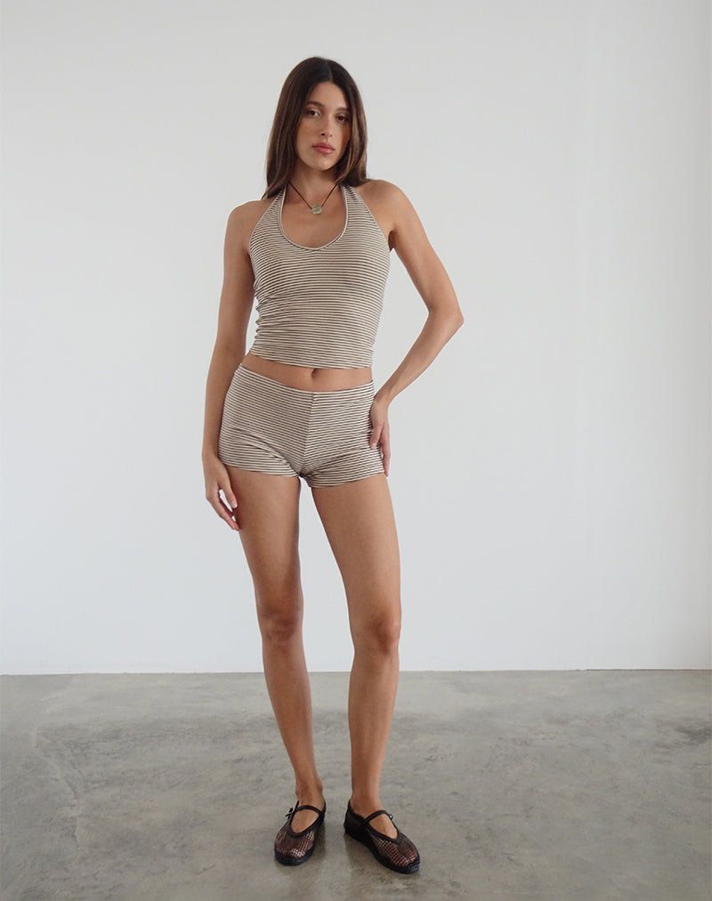 Image of Sera Shorts in Stripe Jersey Neutral Brown