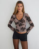Image of Jumah Top in Taupe Grey with Bold Floral Flock