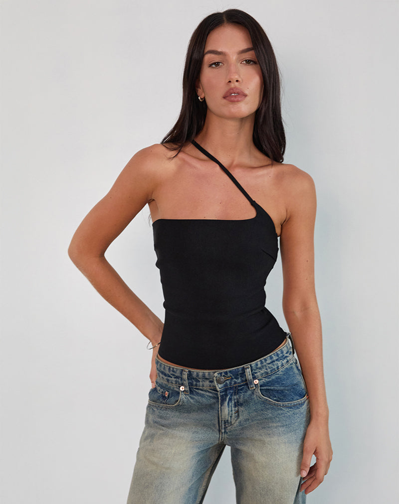 Kacya Asymmetric Top in Black with Buckle