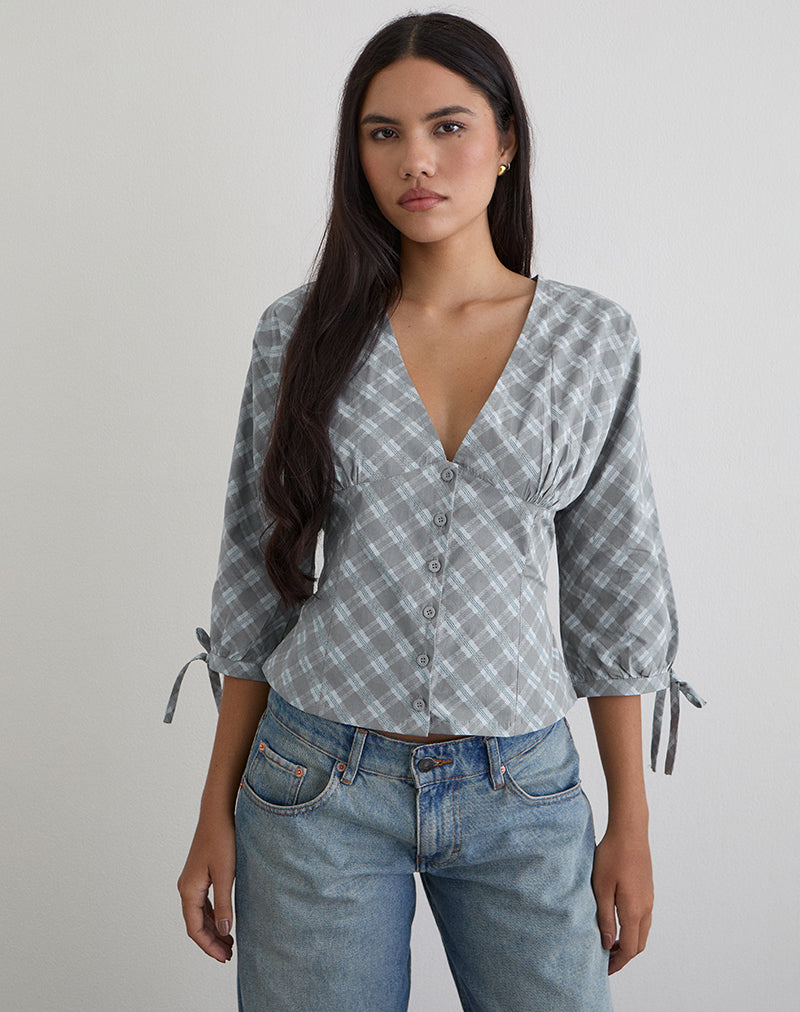 Kadeka Shirt in Poplin Oblique Check Grey