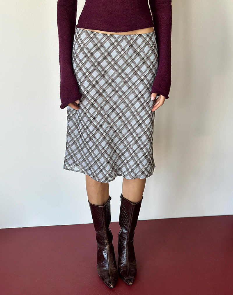 Image of Azila Midi Skirt in Chiffon Blue and Brown Check