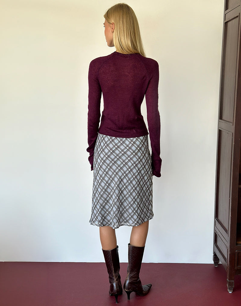 Image of Azila Midi Skirt in Chiffon Blue and Brown Check