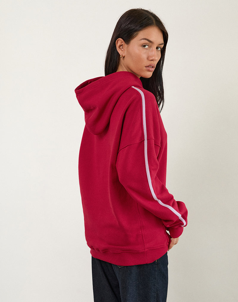 Image of Kamari Hoodie in Adrenaline Red with Violet M Embroidery