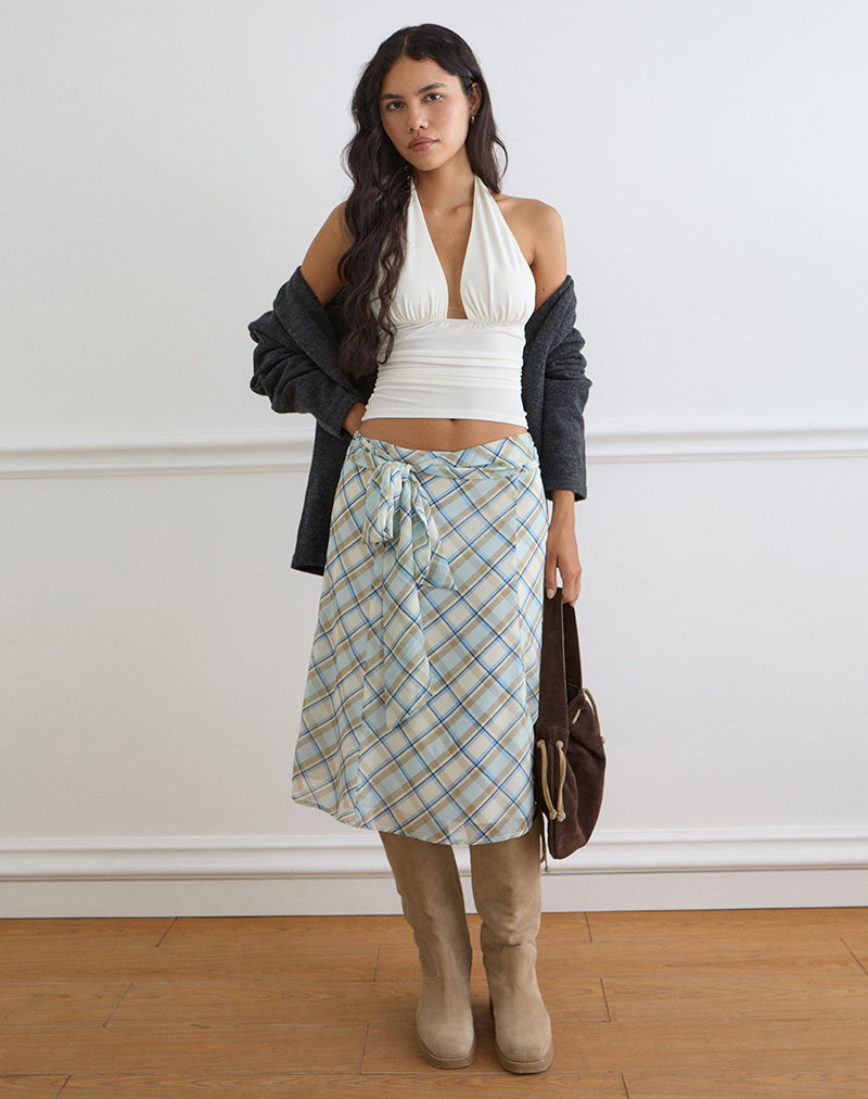 Image of Kamili Midi Skirt in Chiffon Vintage Blue Check