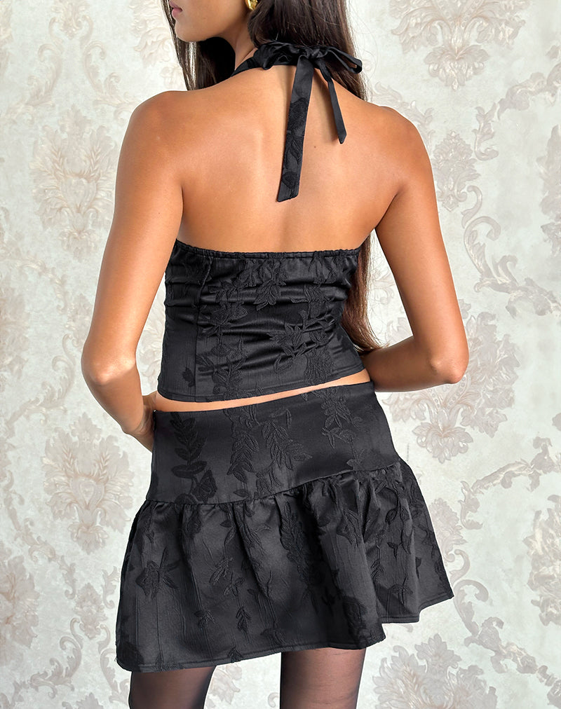 Image of Kampi Halter Top in Satin Jacquard Black