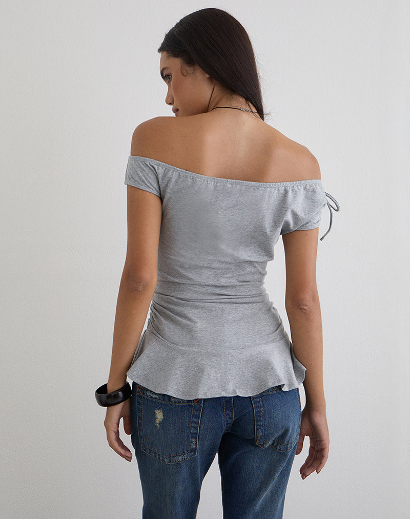 Image of Kanao Bardot Frill Top in Grey Marl