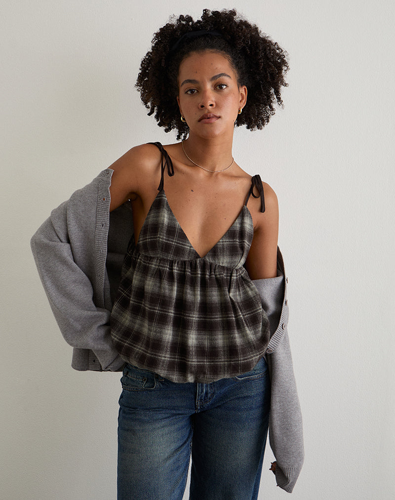 Grey Check Triangle Bust Cami Top | Kaoru – motelrocks-com-eur