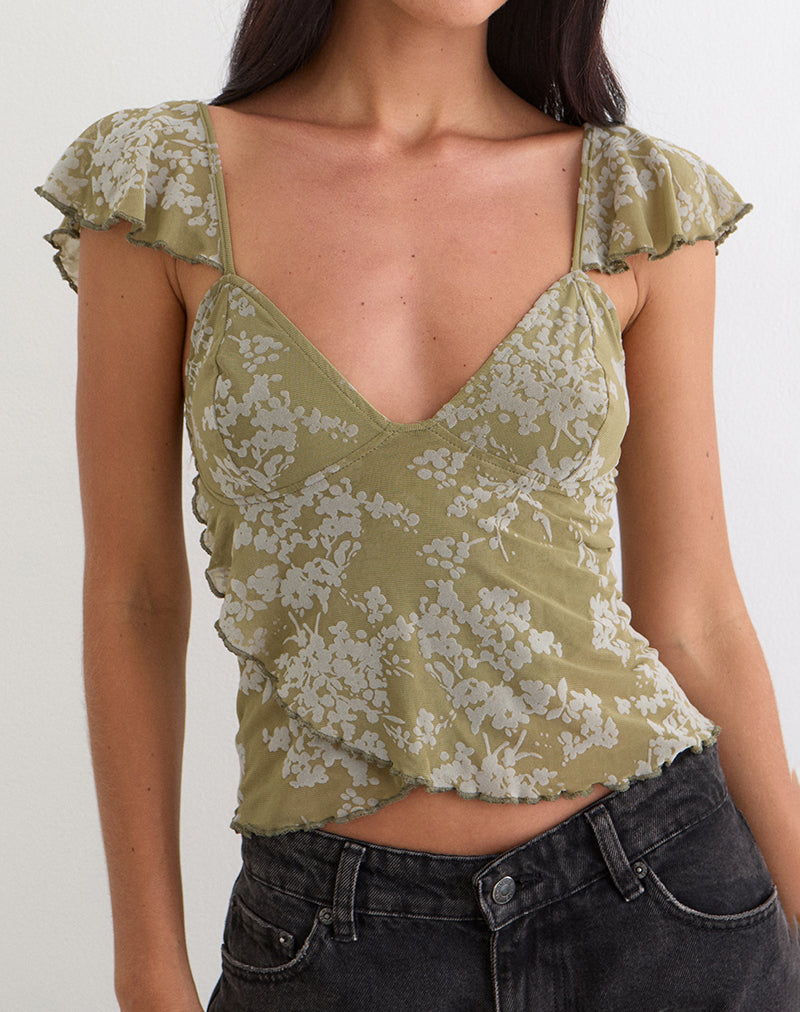 Karaji Top in Moosblüte Olive