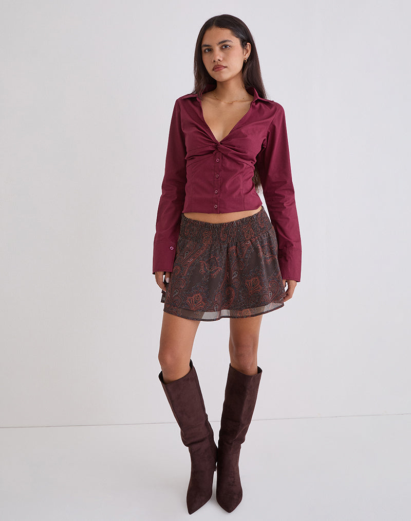 Image of Tylan Mini Skirt in Chiffon Royal Paisley Burgundy