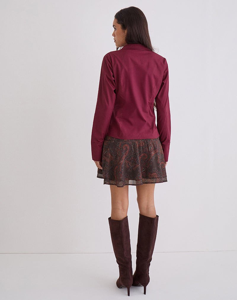 Burgundy Red Plunge Long Sleeve Shirt | Karis – motelrocks-com-eur