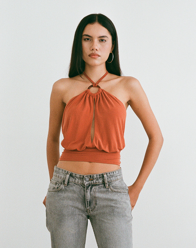 Image of Karise Plunge Top in Cupro Burnt Orange
