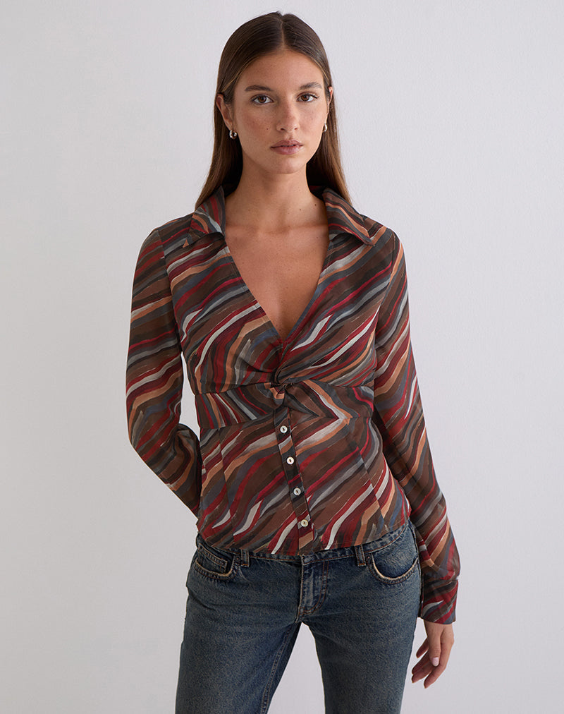 Karisma Shirt in Chiffon 70's Shadow Stripe