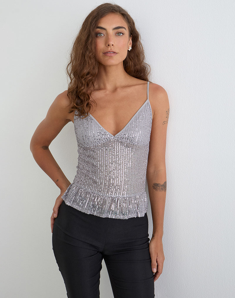 Image du haut Karka Cami en gris pailleté drapé