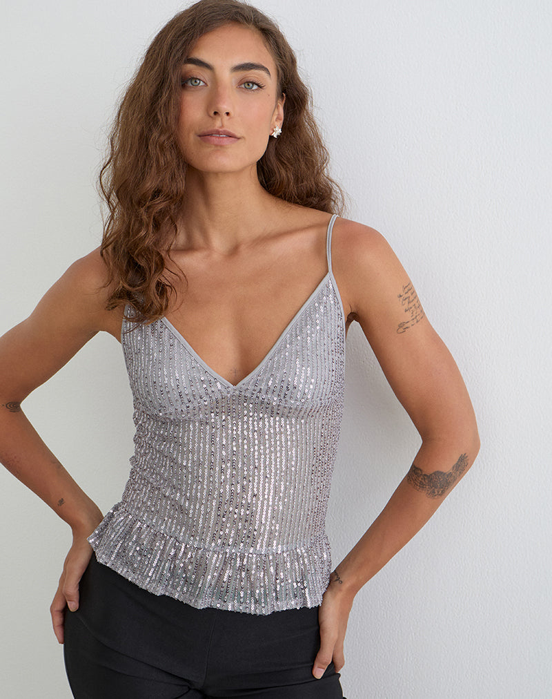 Karka Cami Top in Drapé Sequin Grey