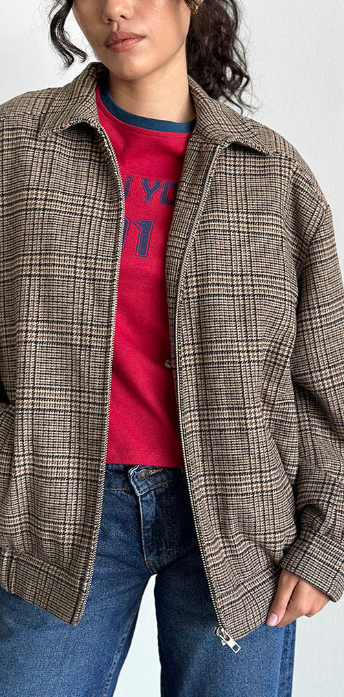 Image of Kassira Jacket in Tonal Brown Check