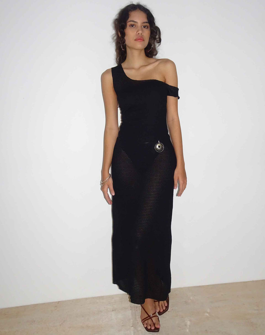 Katja Maxi Dress in Black Textured Crochet