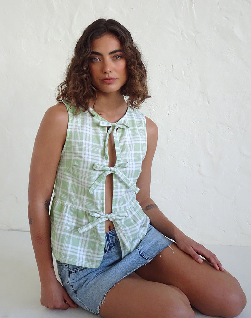 Image of Kayvata Tie Front Top in Table Cloth Neo Mint