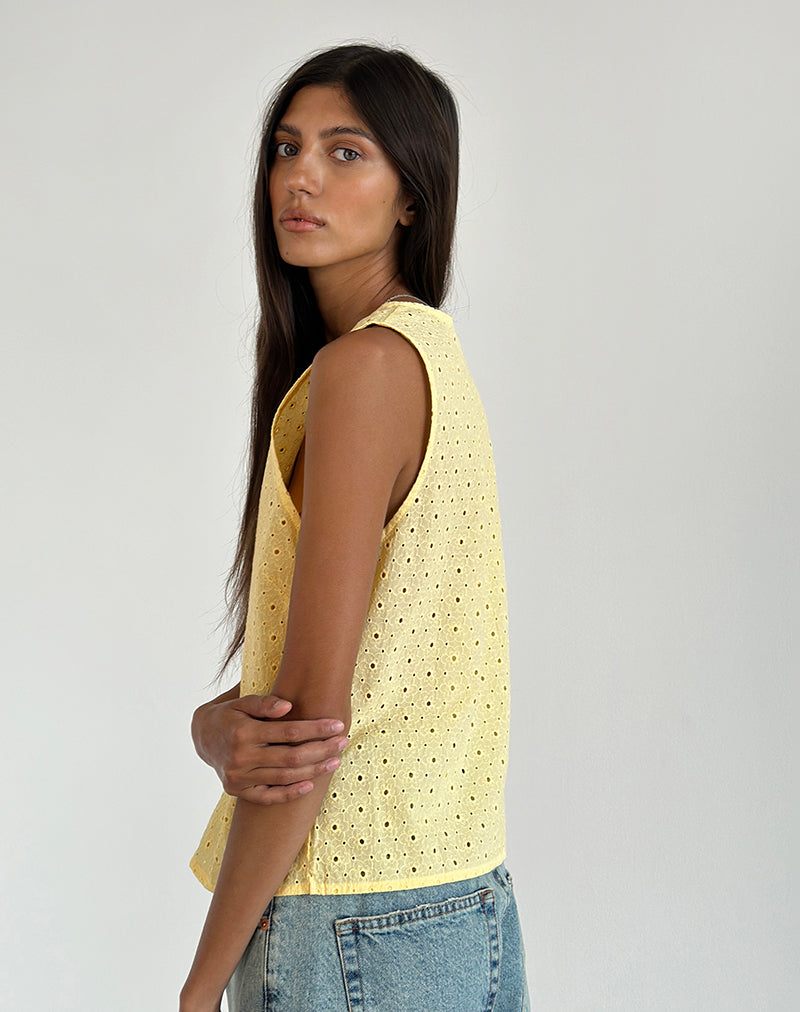 Image of Kayve Tie Front Top in Broderie Yellow